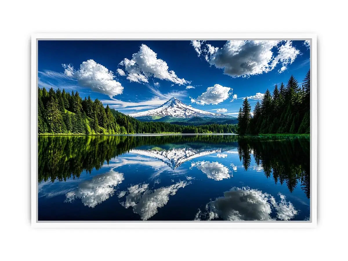 Snowy mountain lake reflection