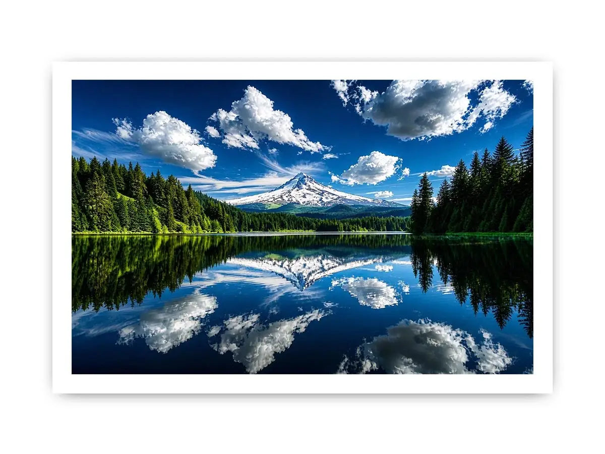 Snowy mountain lake reflection