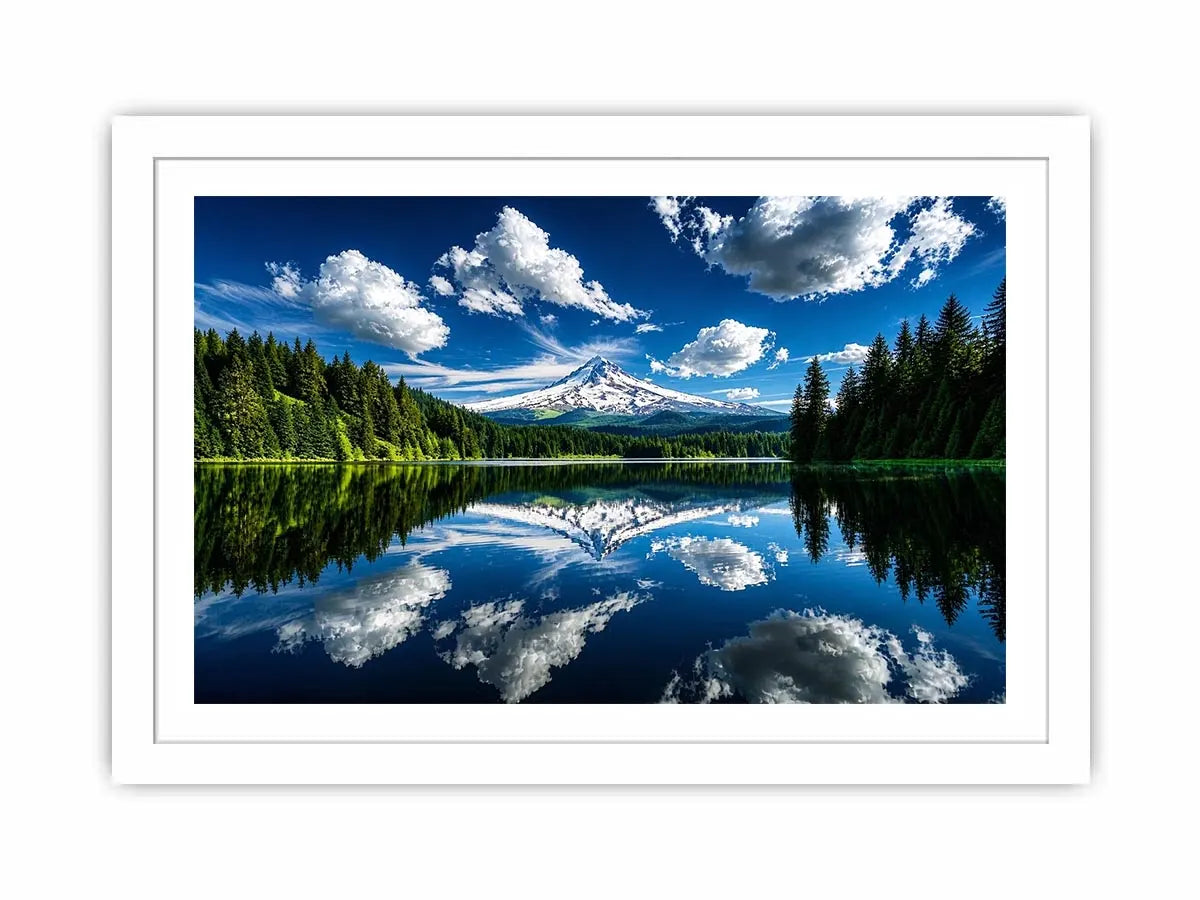 Snowy mountain lake reflection