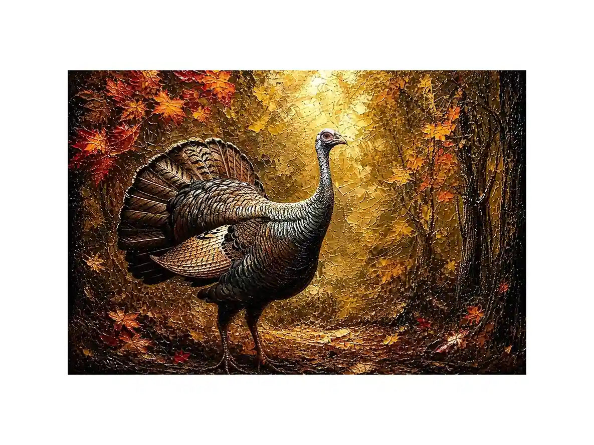 Autumn turkey in a golden forest