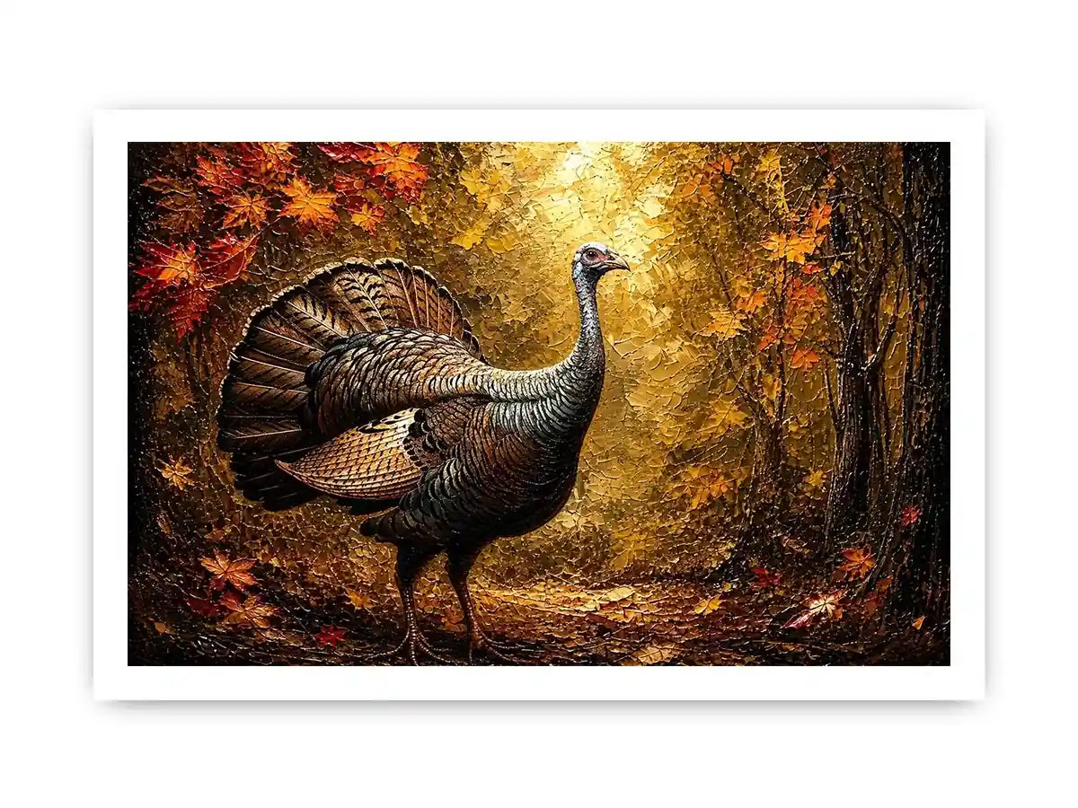 Autumn turkey in a golden forest