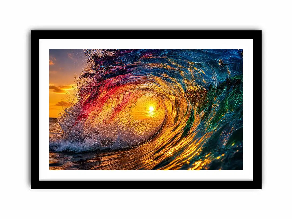 Glowing wave tunnel at sunset