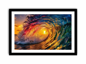 Glowing wave tunnel at sunset