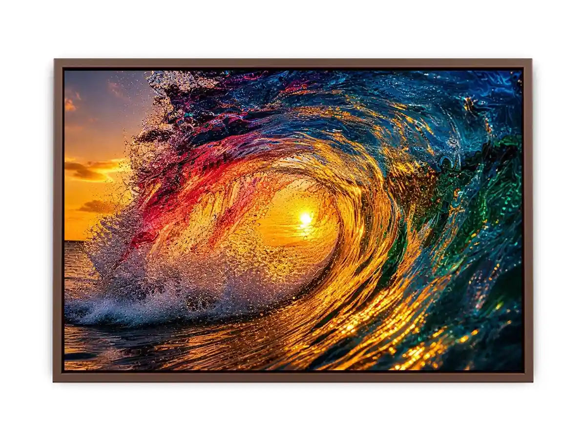 Glowing wave tunnel at sunset