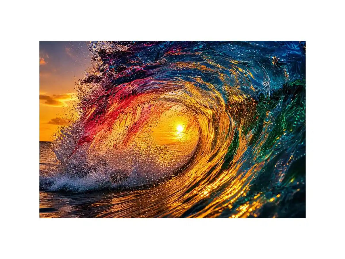 Glowing wave tunnel at sunset