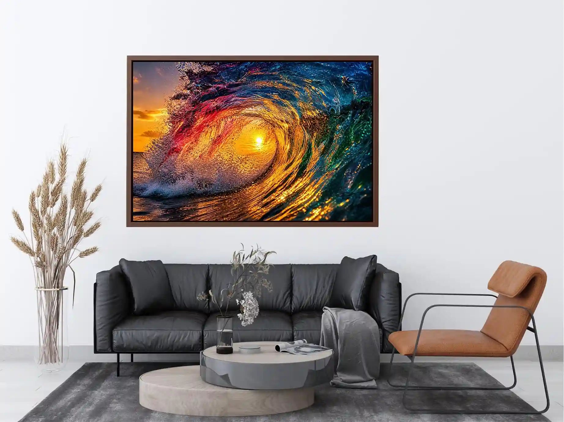 Glowing wave tunnel at sunset