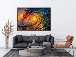 Glowing wave tunnel at sunset