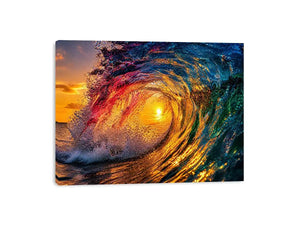 Glowing wave tunnel at sunset