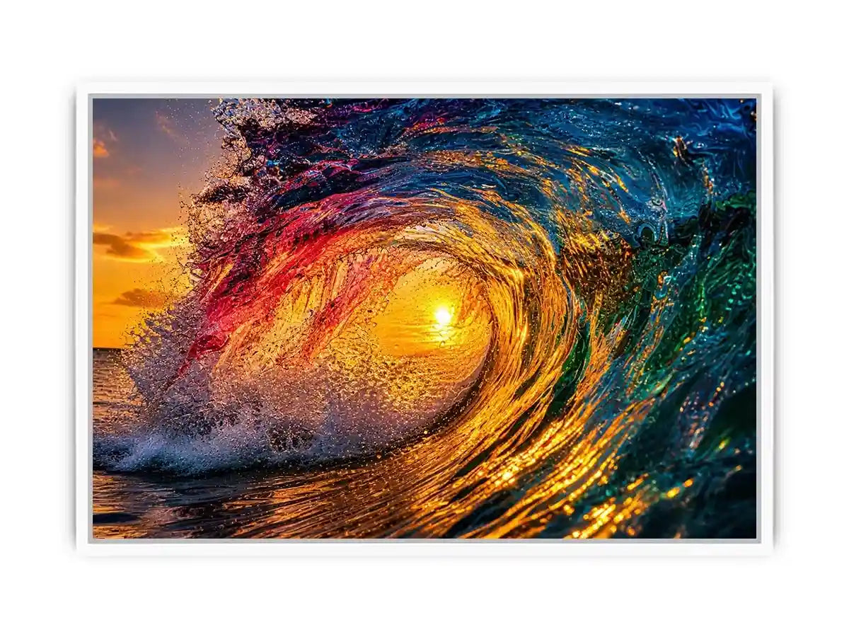 Glowing wave tunnel at sunset