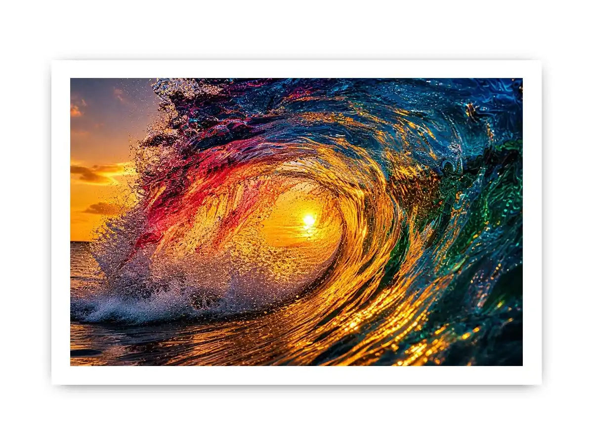 Glowing wave tunnel at sunset