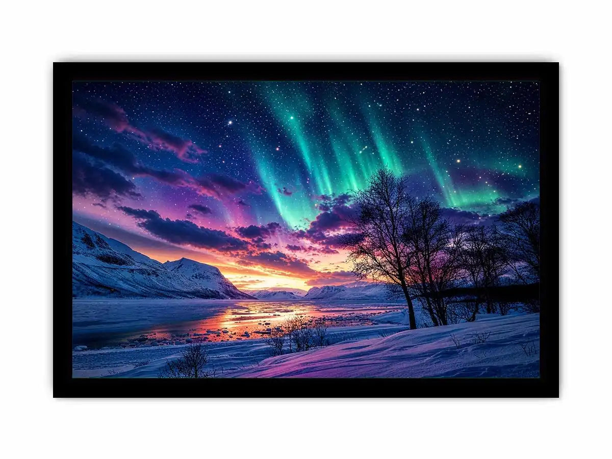 Aurora over a frozen fjord