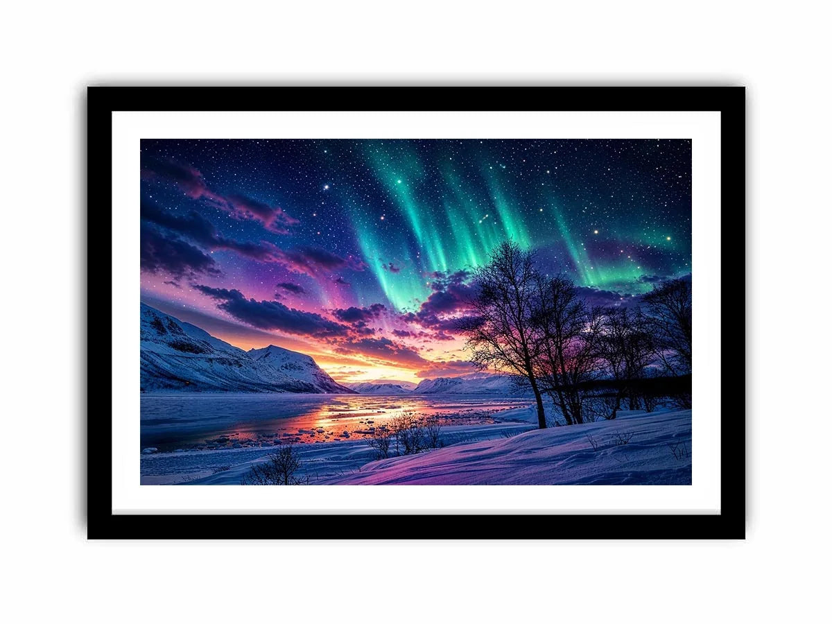 Aurora over a frozen fjord