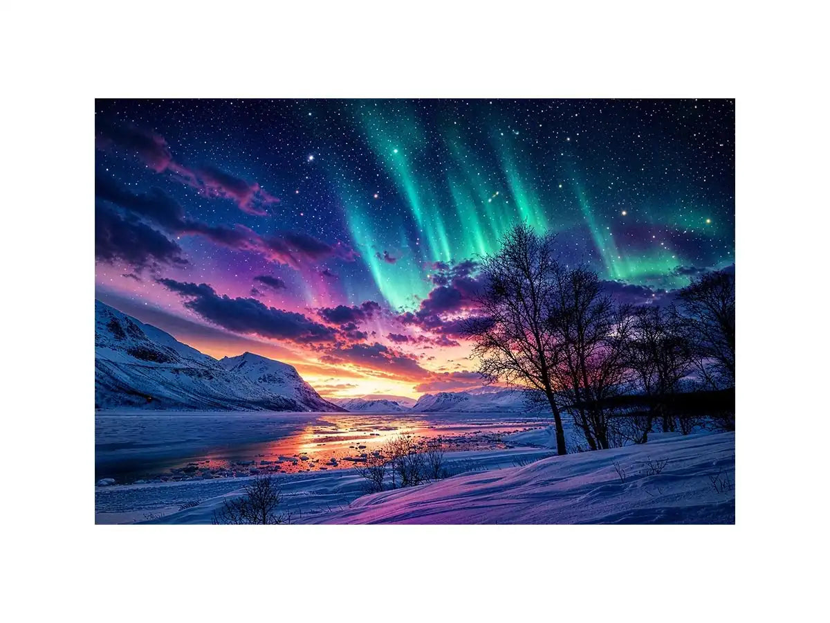 Aurora over a frozen fjord