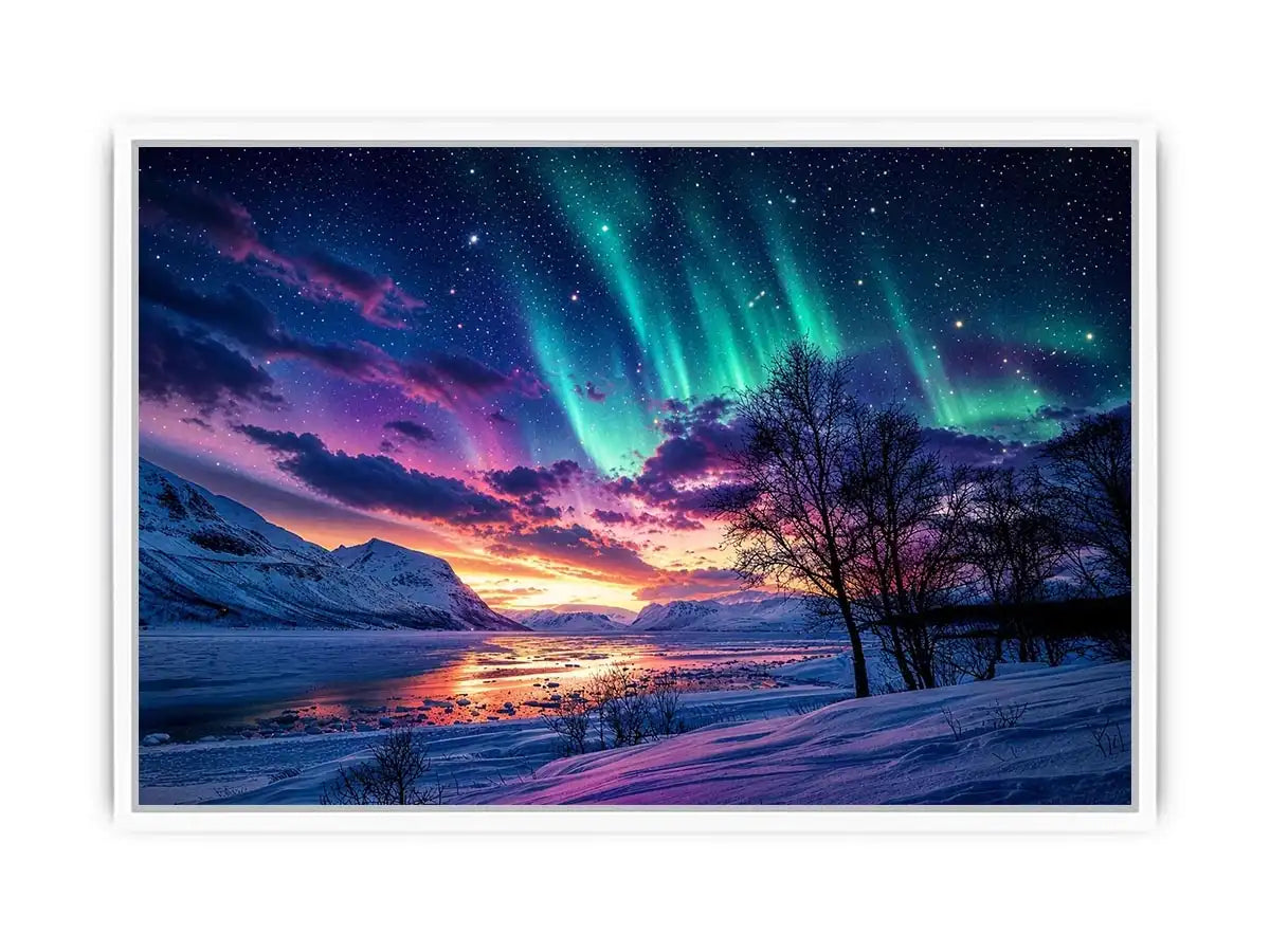 Aurora over a frozen fjord