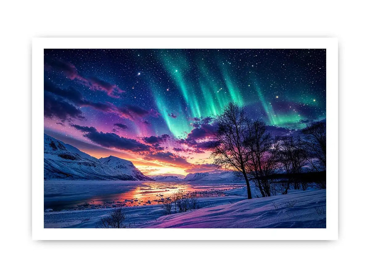 Aurora over a frozen fjord