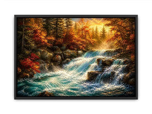 Autumn waterfall in golden light