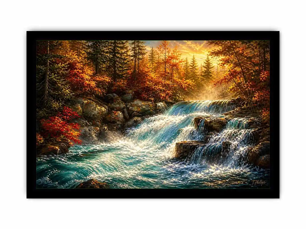 Autumn waterfall in golden light