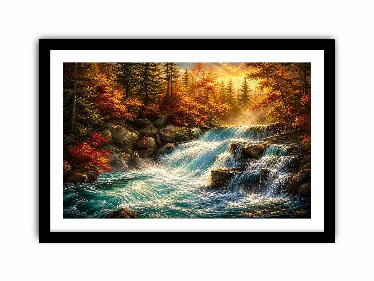 Autumn waterfall in golden light