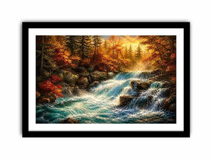 Autumn waterfall in golden light