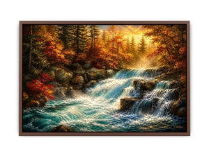 Autumn waterfall in golden light