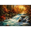 Autumn waterfall in golden light