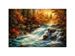 Autumn waterfall in golden light