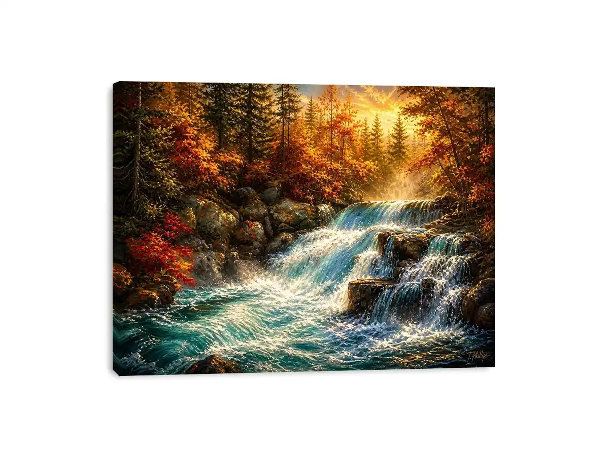 Autumn waterfall in golden light