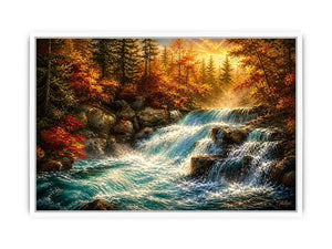 Autumn waterfall in golden light