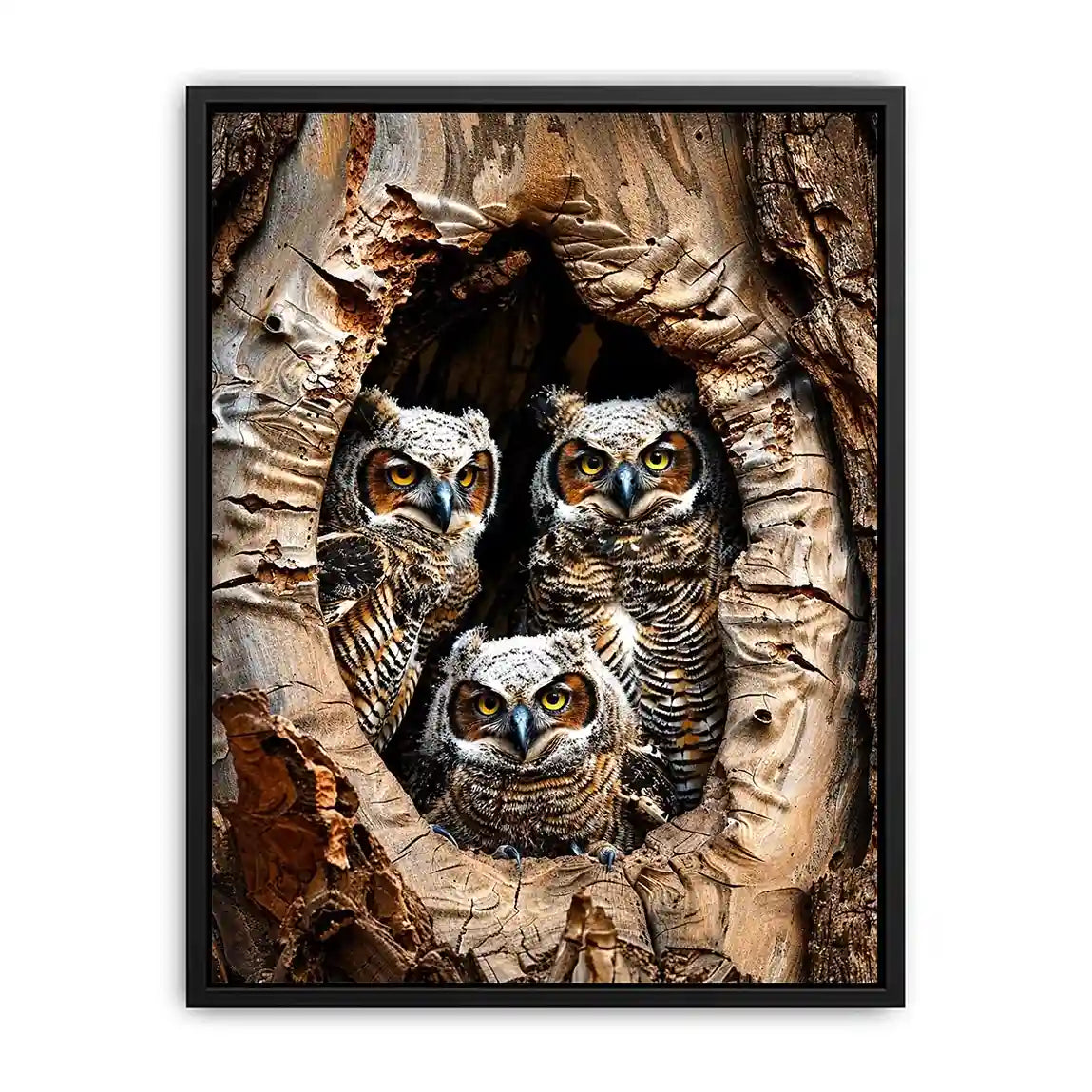 Juvenile owls in a hollow tree