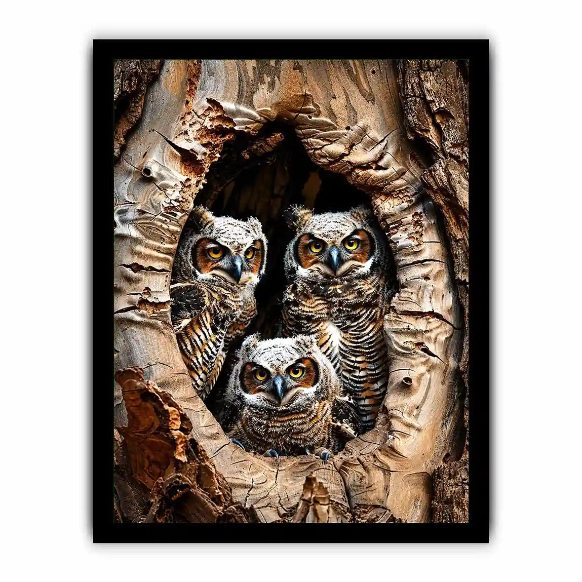 Juvenile owls in a hollow tree