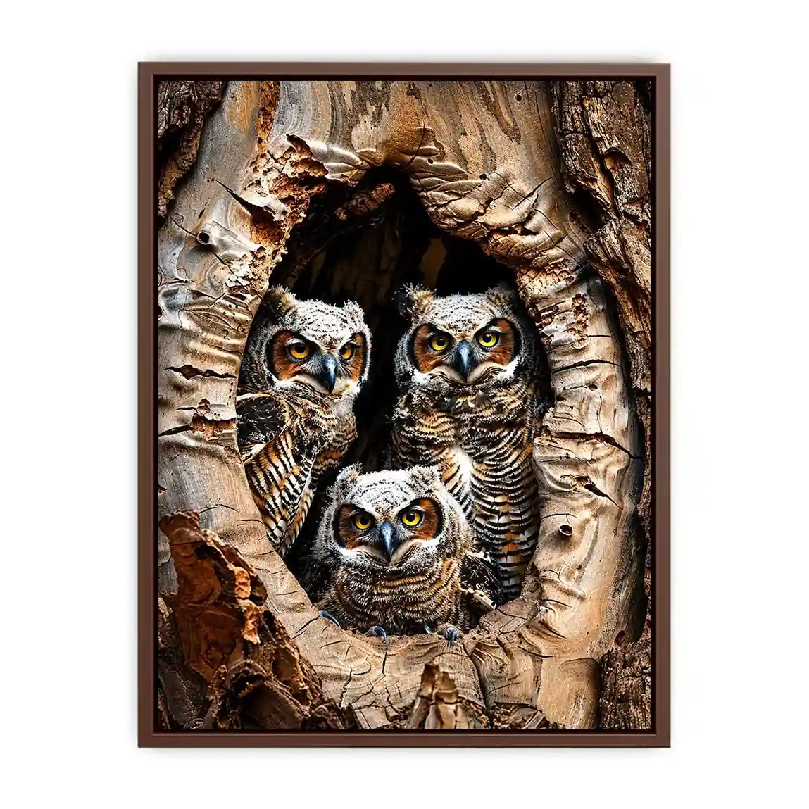 Juvenile owls in a hollow tree