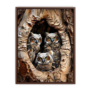 Juvenile owls in a hollow tree