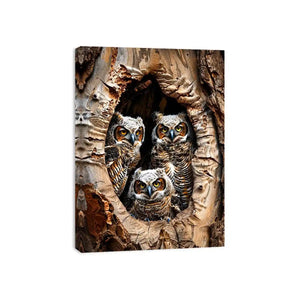 Juvenile owls in a hollow tree