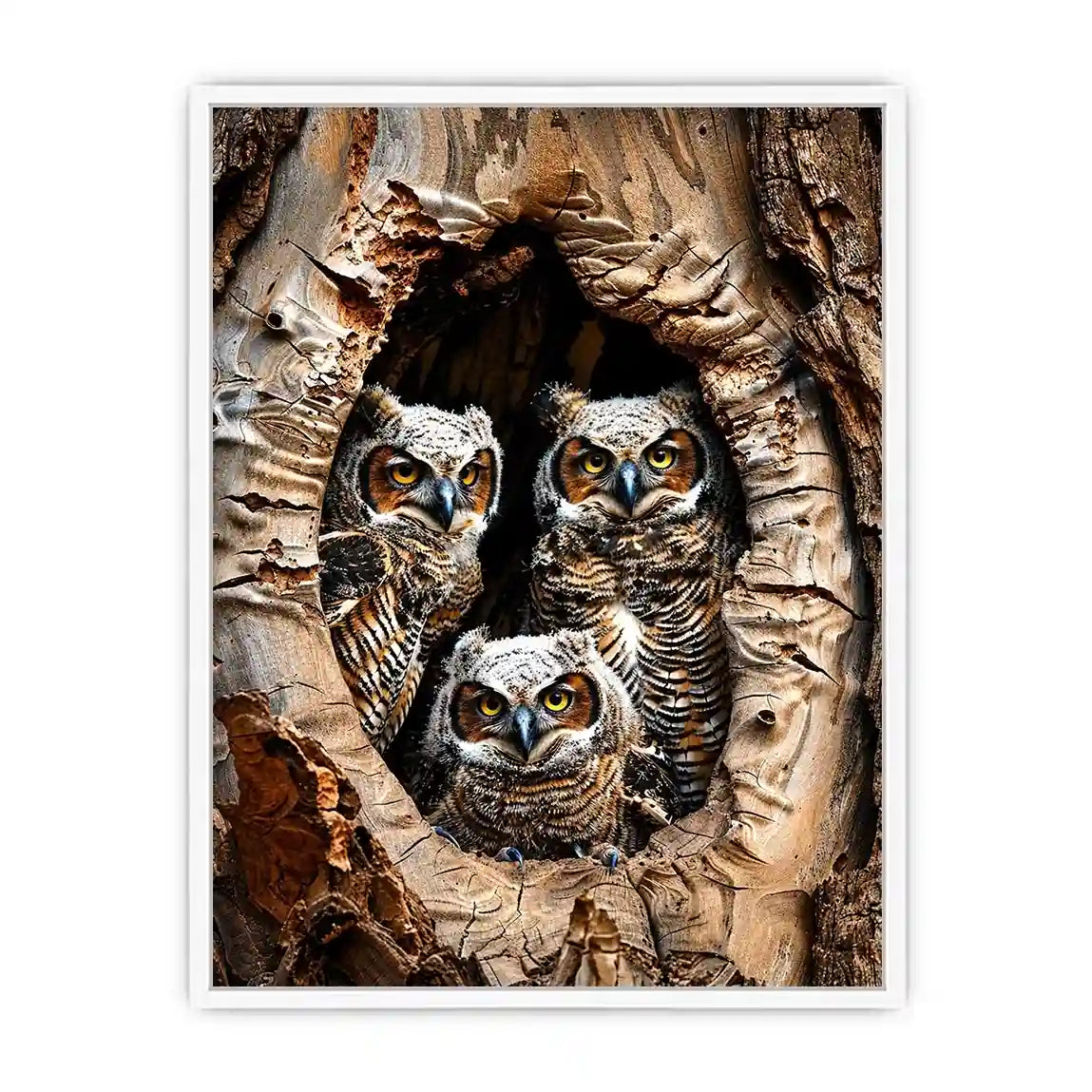 Juvenile owls in a hollow tree