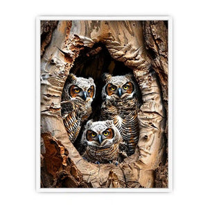 Juvenile owls in a hollow tree