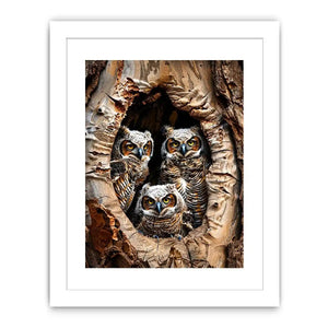 Juvenile owls in a hollow tree