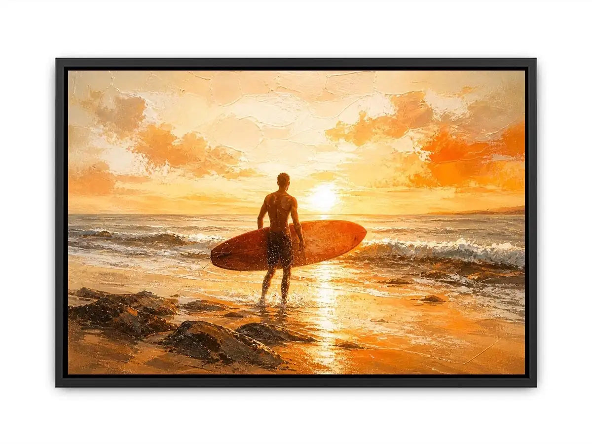 Surfer at sunset on the shore