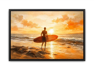 Surfer at sunset on the shore