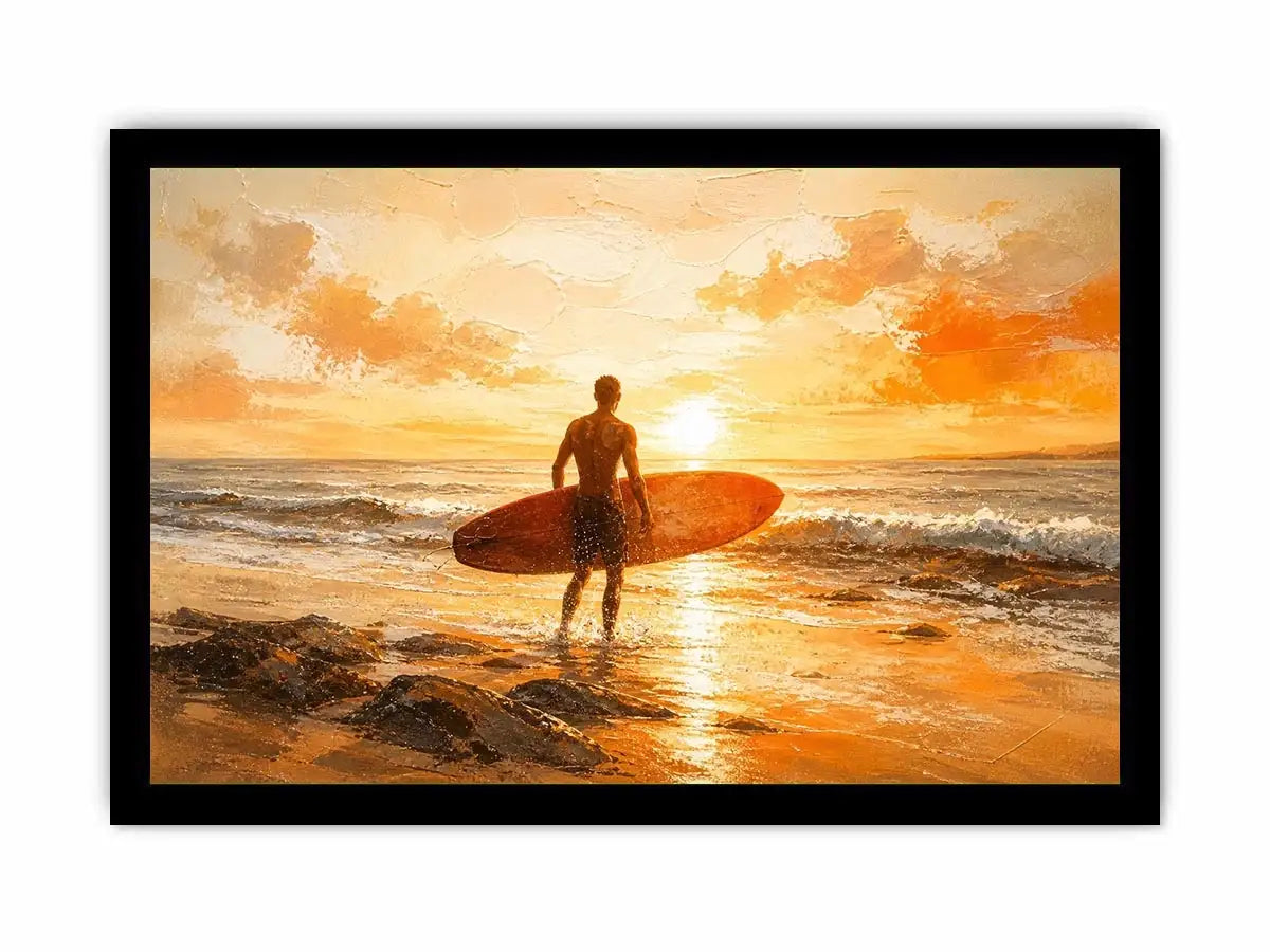 Surfer at sunset on the shore