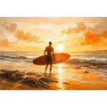 Surfer at sunset on the shore