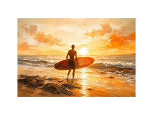 Surfer at sunset on the shore
