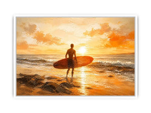 Surfer at sunset on the shore
