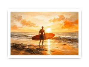 Surfer at sunset on the shore