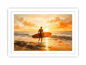 Surfer at sunset on the shore