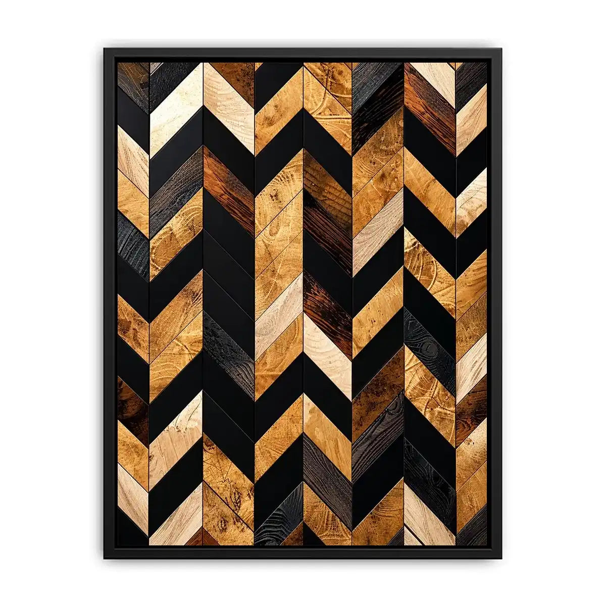 Geometric wood and black chevron pattern