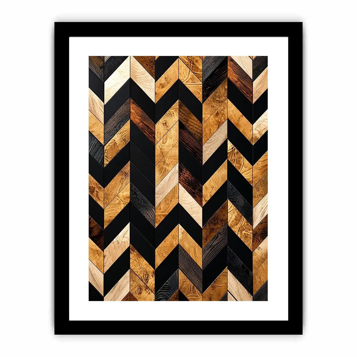 Geometric wood and black chevron pattern