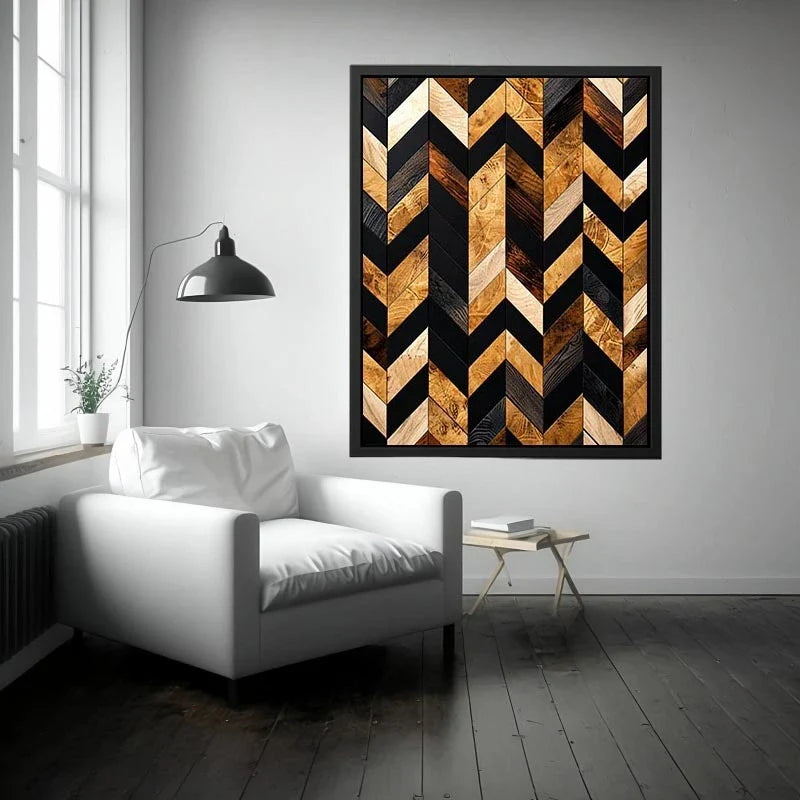Geometric wood and black chevron pattern