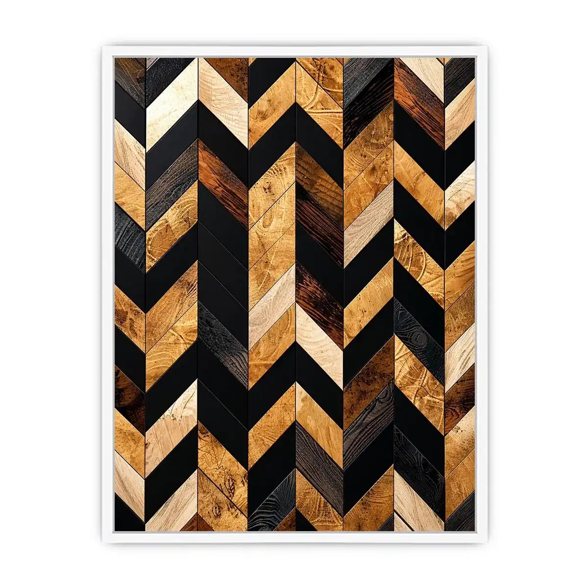 Geometric wood and black chevron pattern