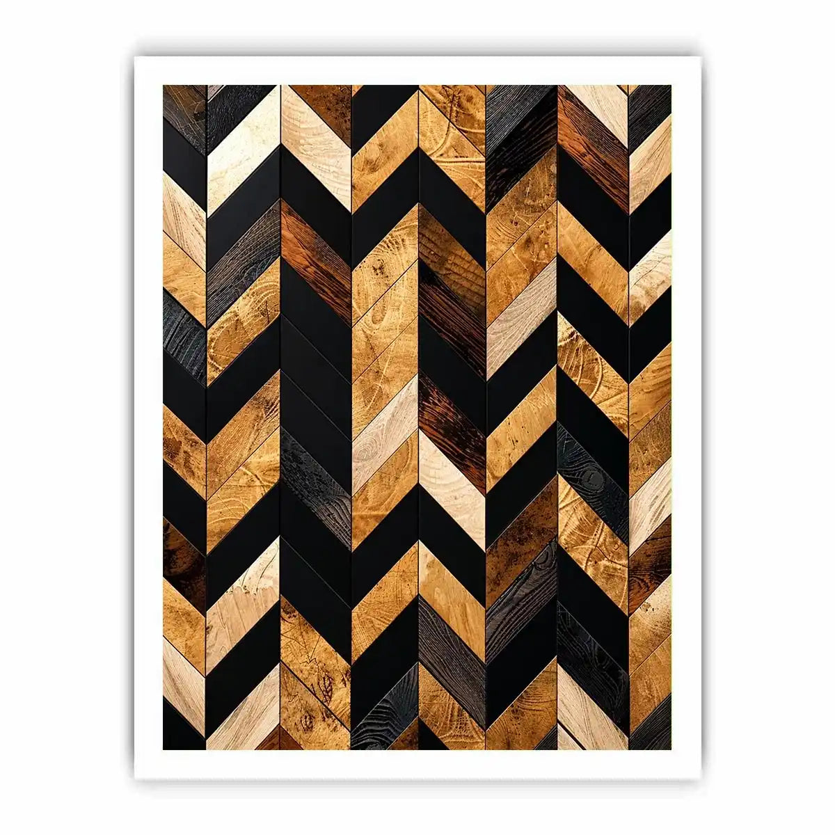 Geometric wood and black chevron pattern