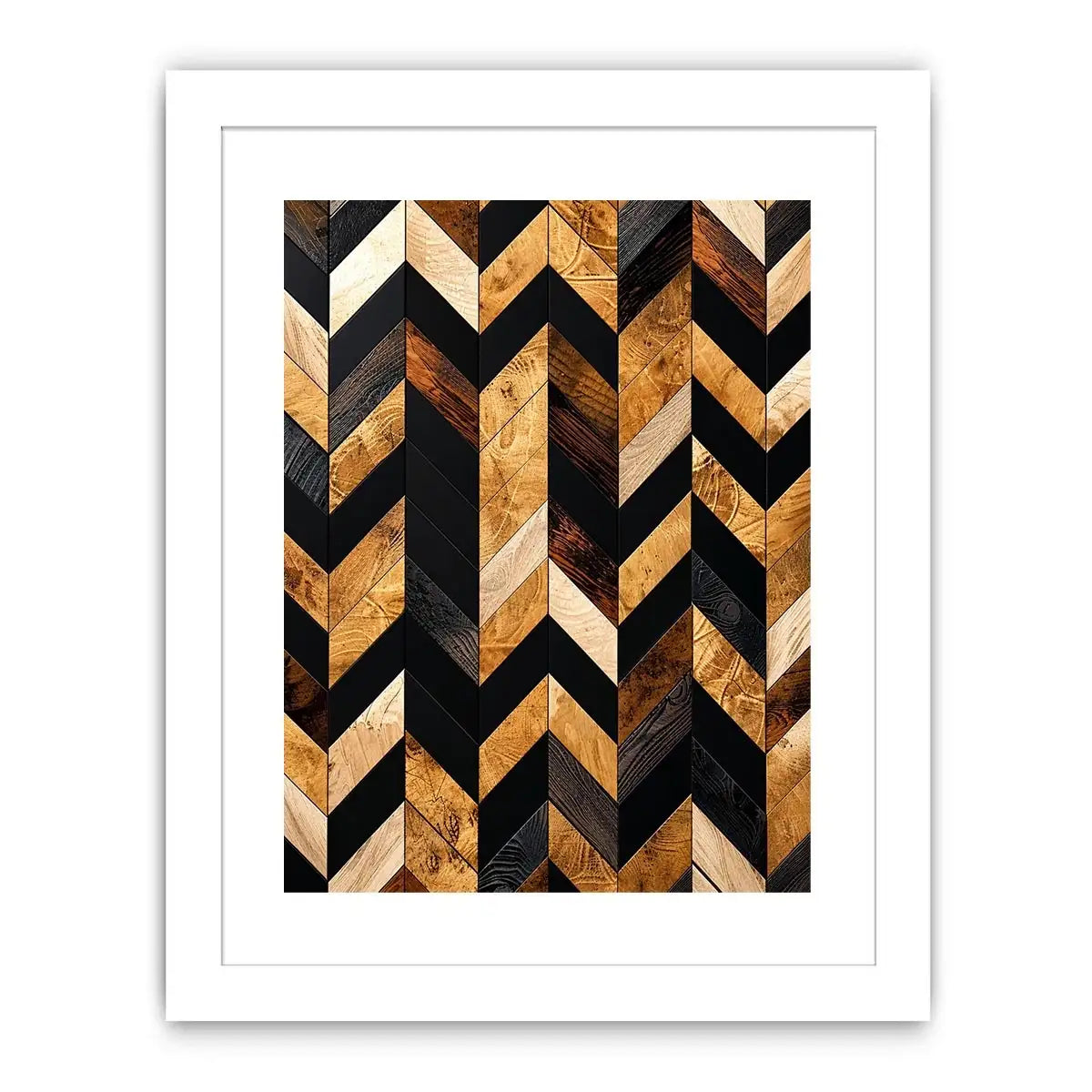Geometric wood and black chevron pattern